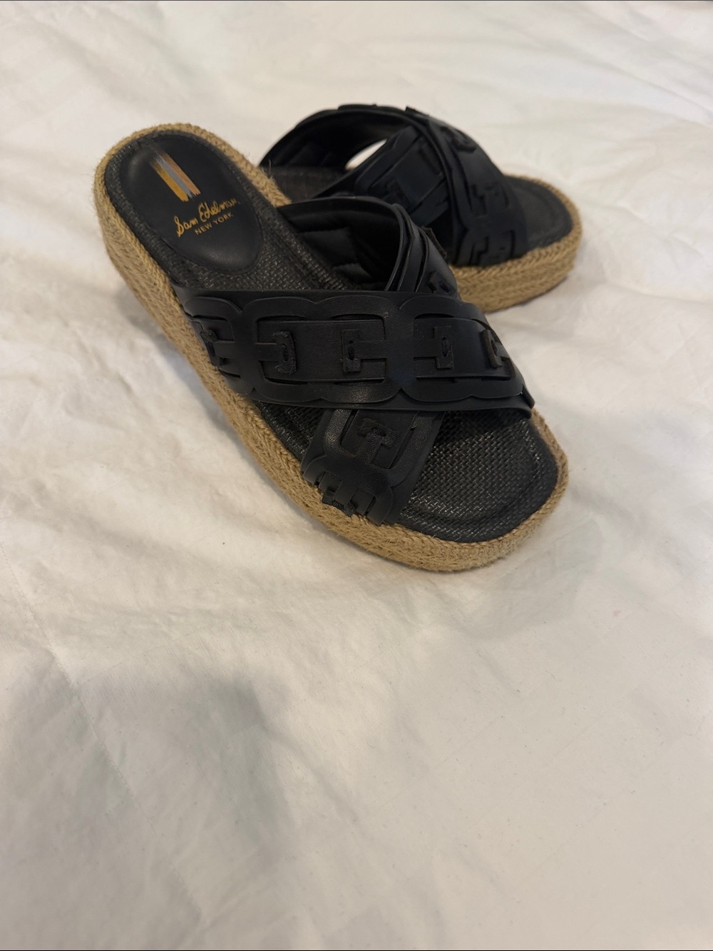 Sam Edelman Black Leather Espadrille Slide Mules